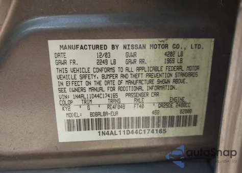 2004 Nissan Altima 2.5 S from USA, damaged, VIN 1N4AL11D44C174165